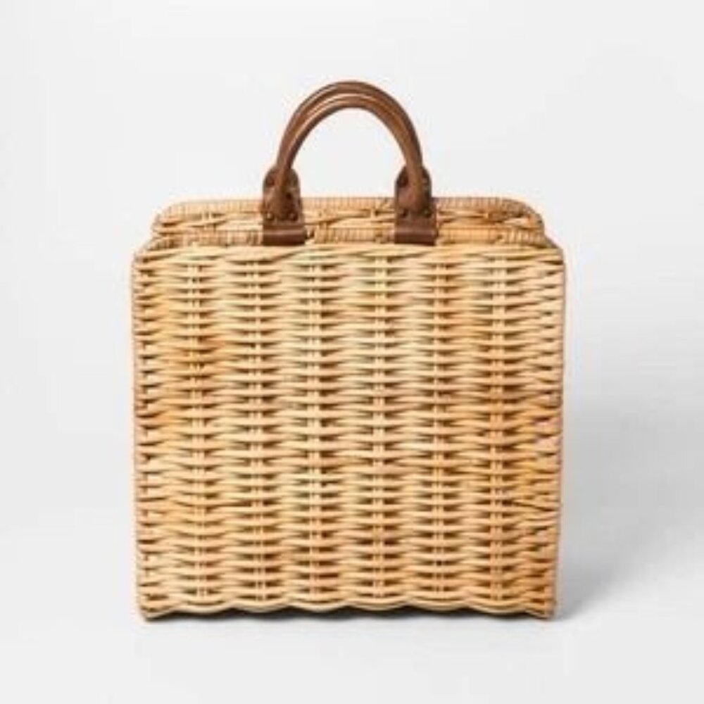 17.3" Rattan Log Holder w/ Leather Handles Natural - Threshold Target 2019 NWT